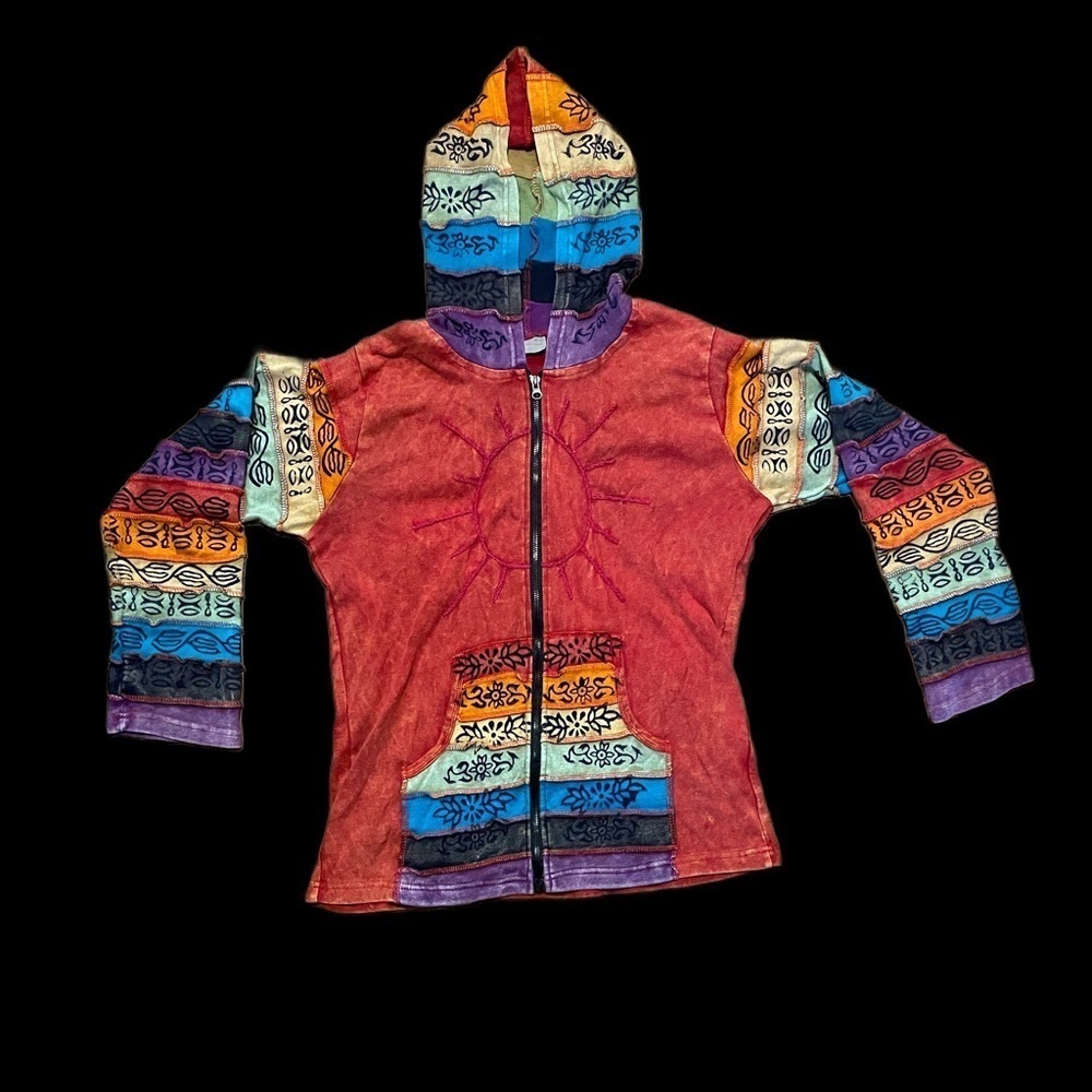 Vintage Greater Good Network Native Tribal Zip Hoodie Sweater colorful